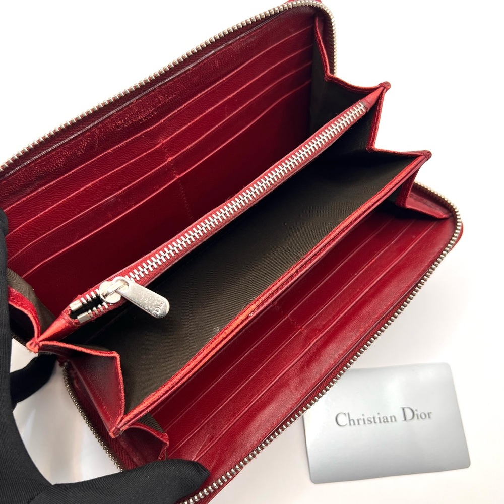 Authentic Christian Dior Cannage Red Patent Leather Zip Long Wallet - Picture 8 of 11